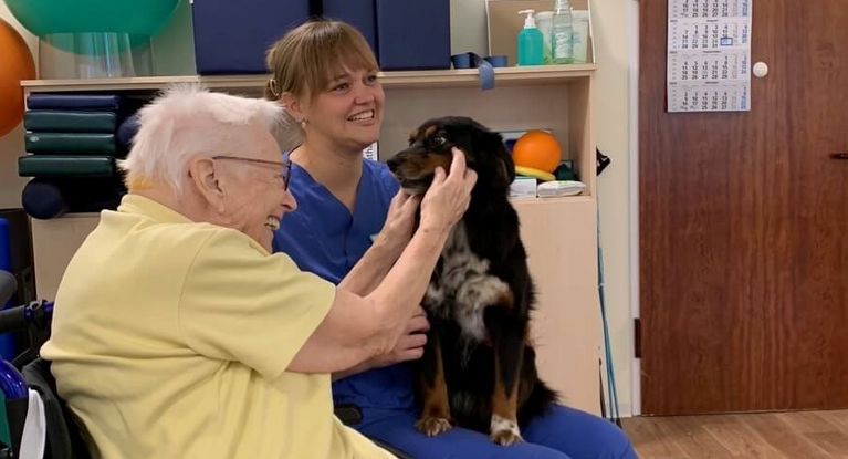 Tiergestützte Therapie mit Patientin