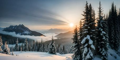 Winterliche Stimmung in verschneiter hügeliger Landschaft
